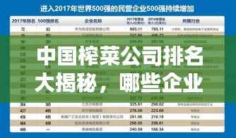 中国榨菜公司排名大揭秘，哪些企业独占鳌头？