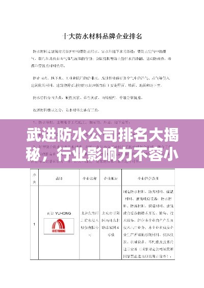 武进防水公司排名大揭秘，行业影响力不容小觑